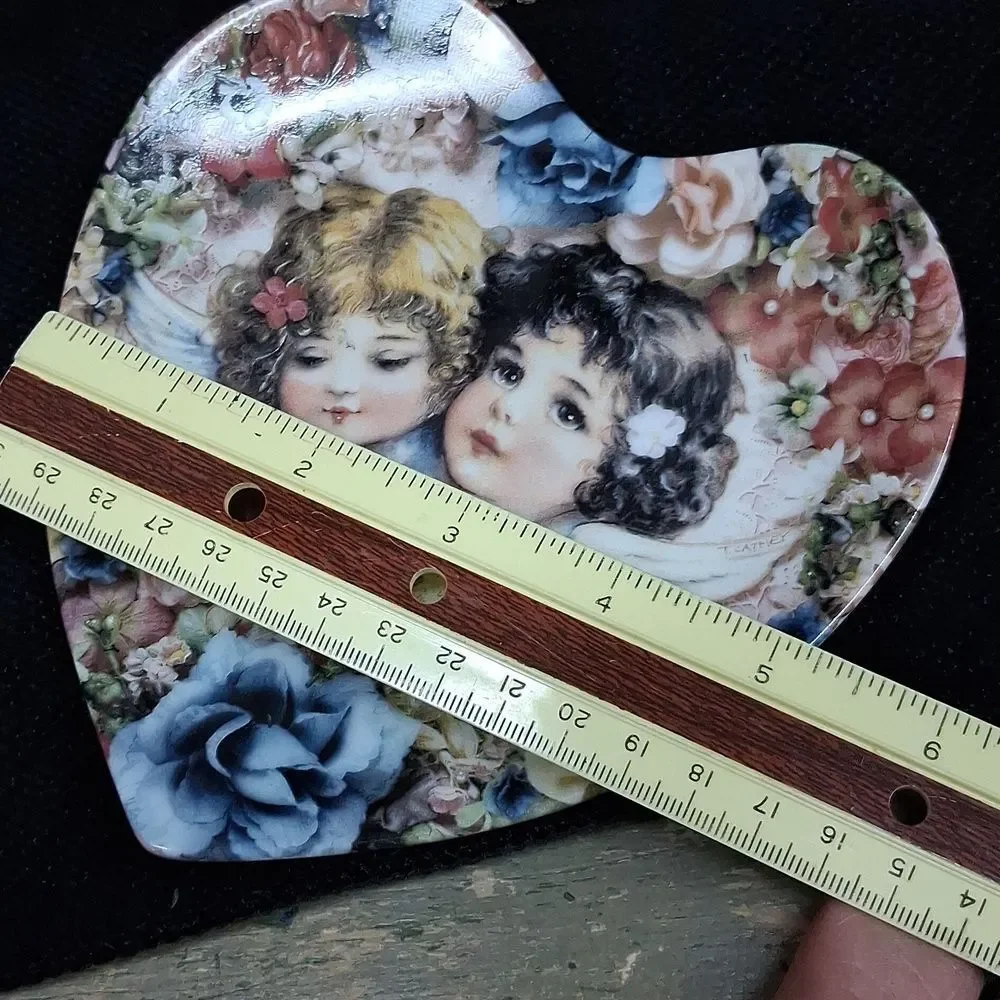 Vintage Tapestry Box, 2‎ Heavenly Heart Plates, & Rose Arrangement